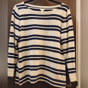 J Crew Striped Cotton Paris Sweater L Dark Navy & White